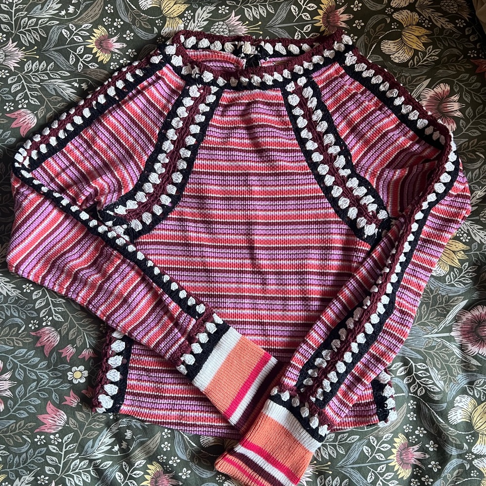 Free People Pink and Brown Striped Sweatshirt